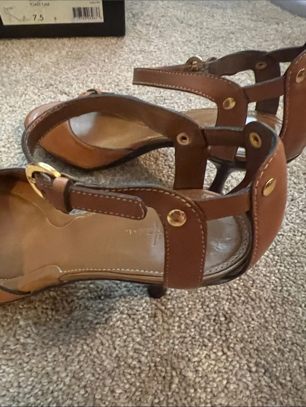 Cole Haan Lexa Toast Brown Leather Buckle Ankle-Strap Sandals. 7.5. EUC